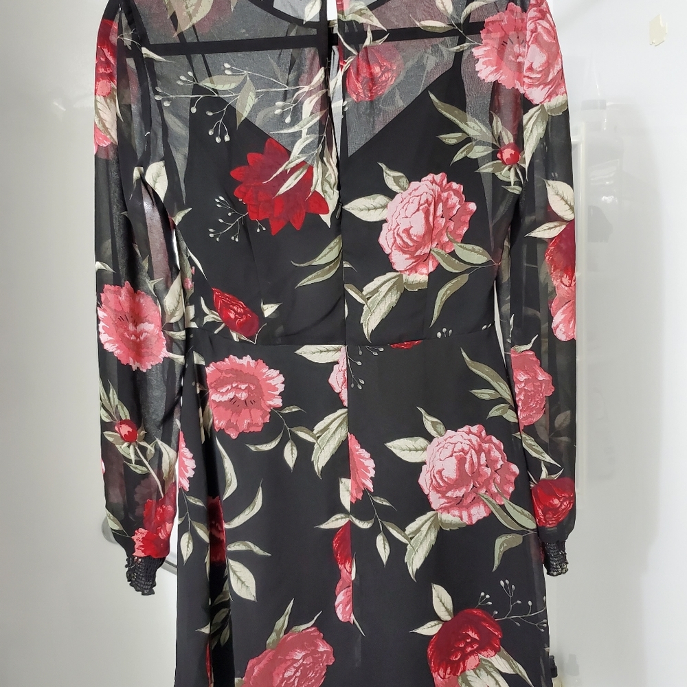 Dynamite Dark Floral Sheer Party Midi Dress